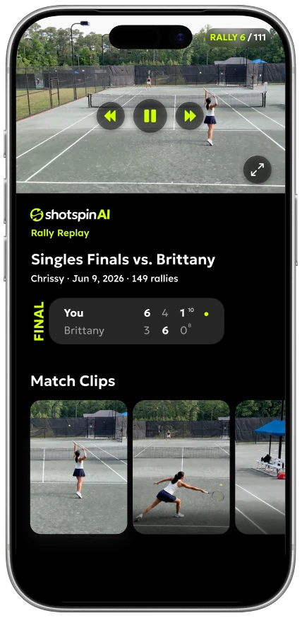 Full match replay screen in ShotSpin AI