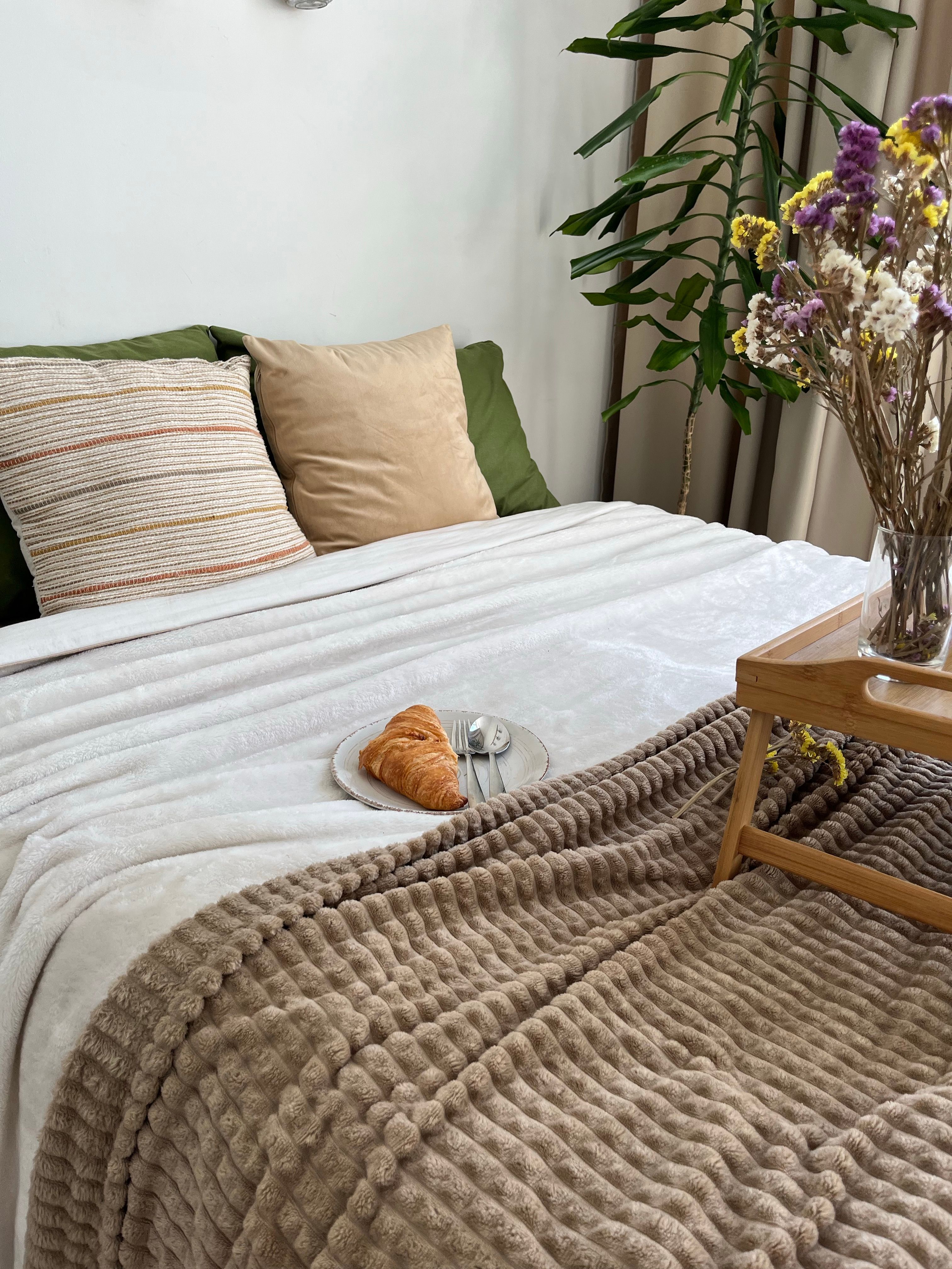 bed with pillow stock image