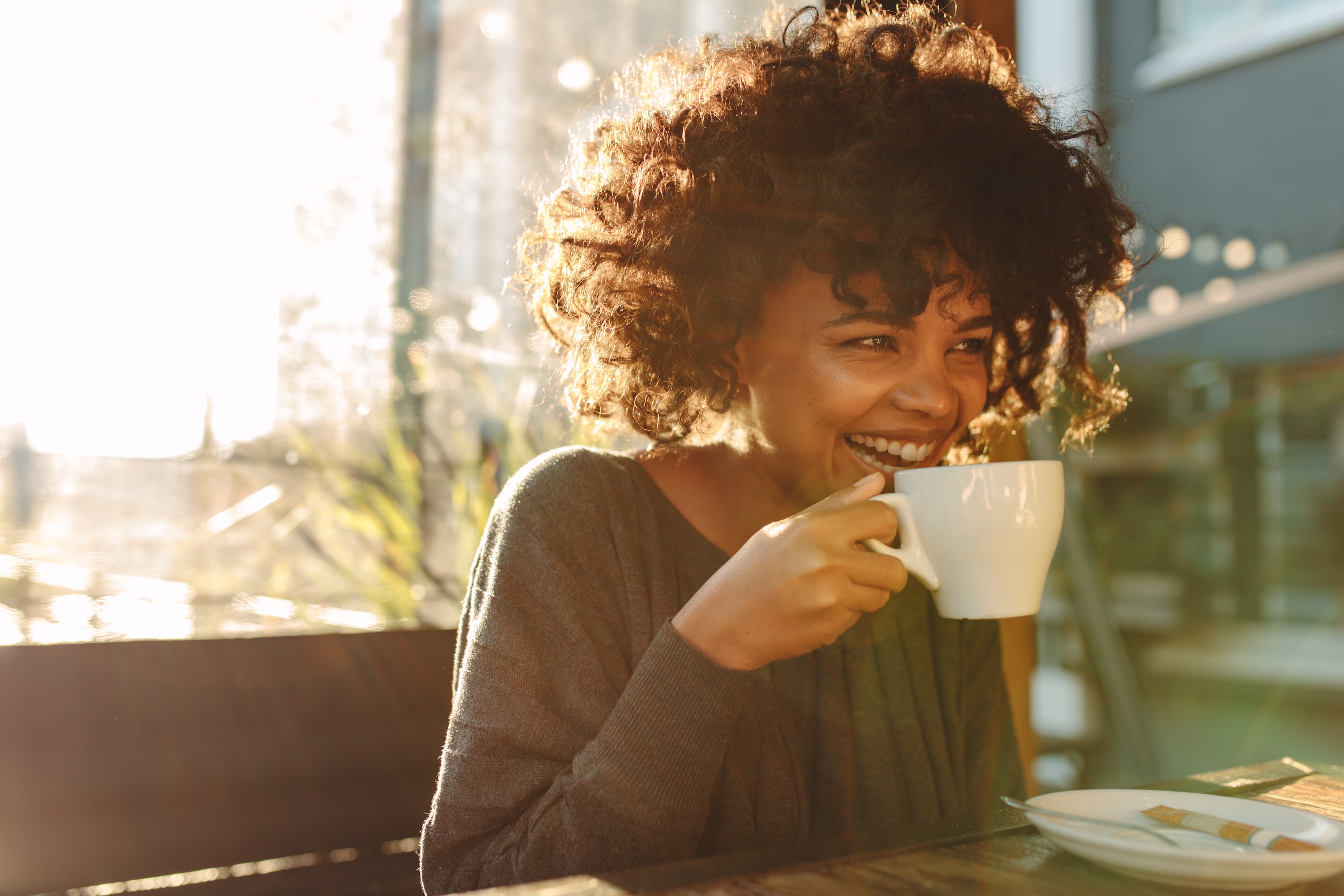 Person with coffee stock image