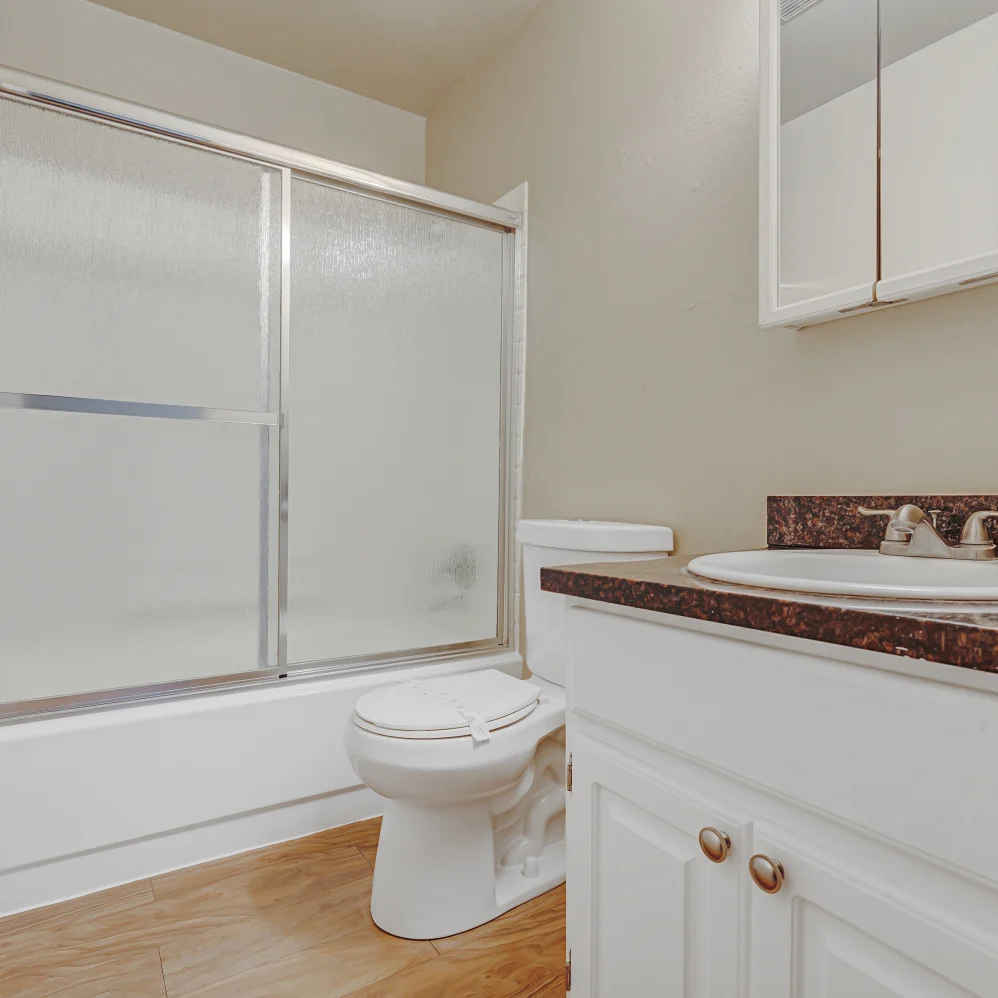 Bathroom with white cabinets