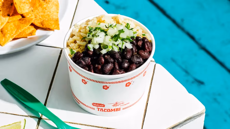 Rice and beans with arroz verde, tomatillo, epazote and poblano pepper