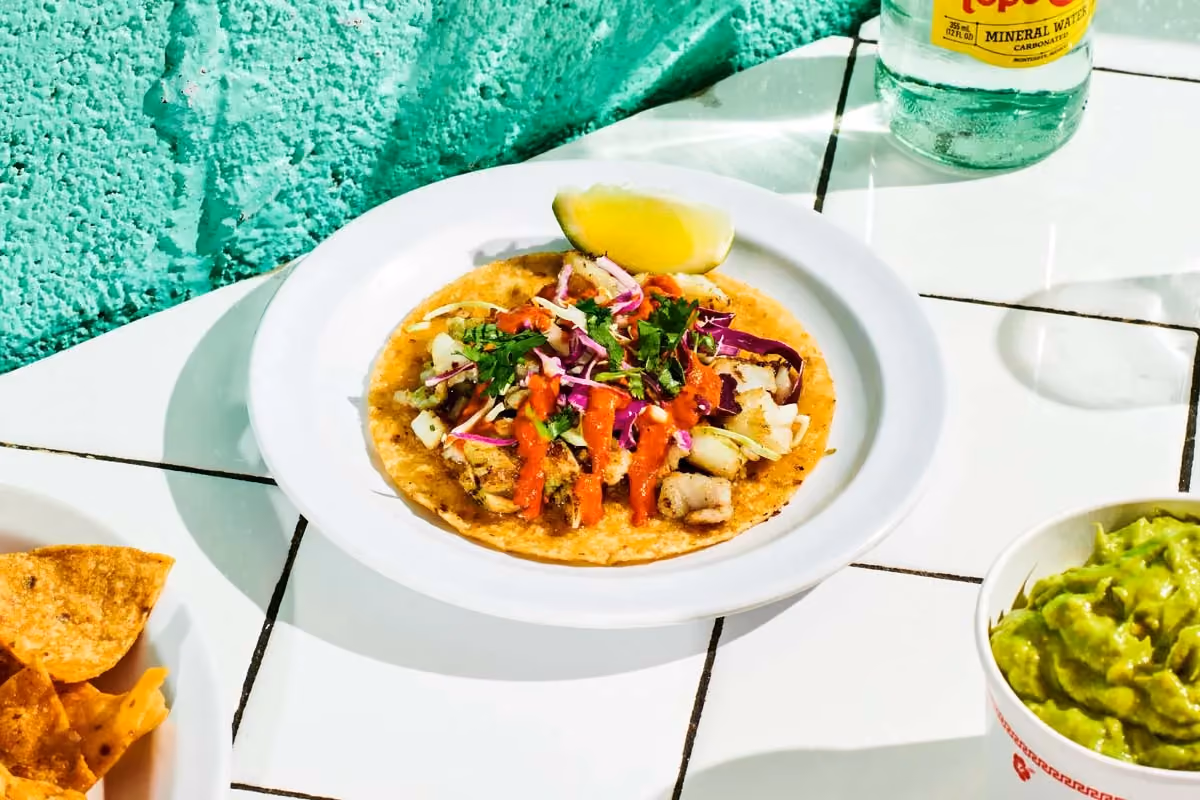 Seared fish taco with cilantro mojo cod and cabbage