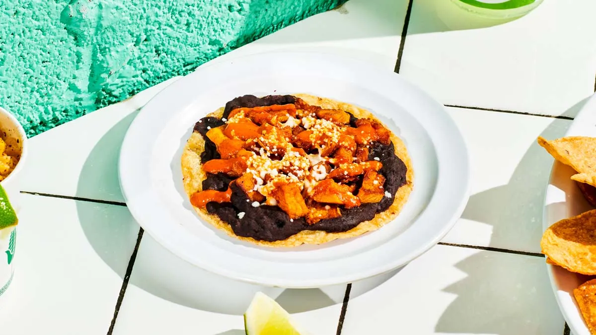 Black bean and sweet potato taco with roasted sweet potato and cotija cheese