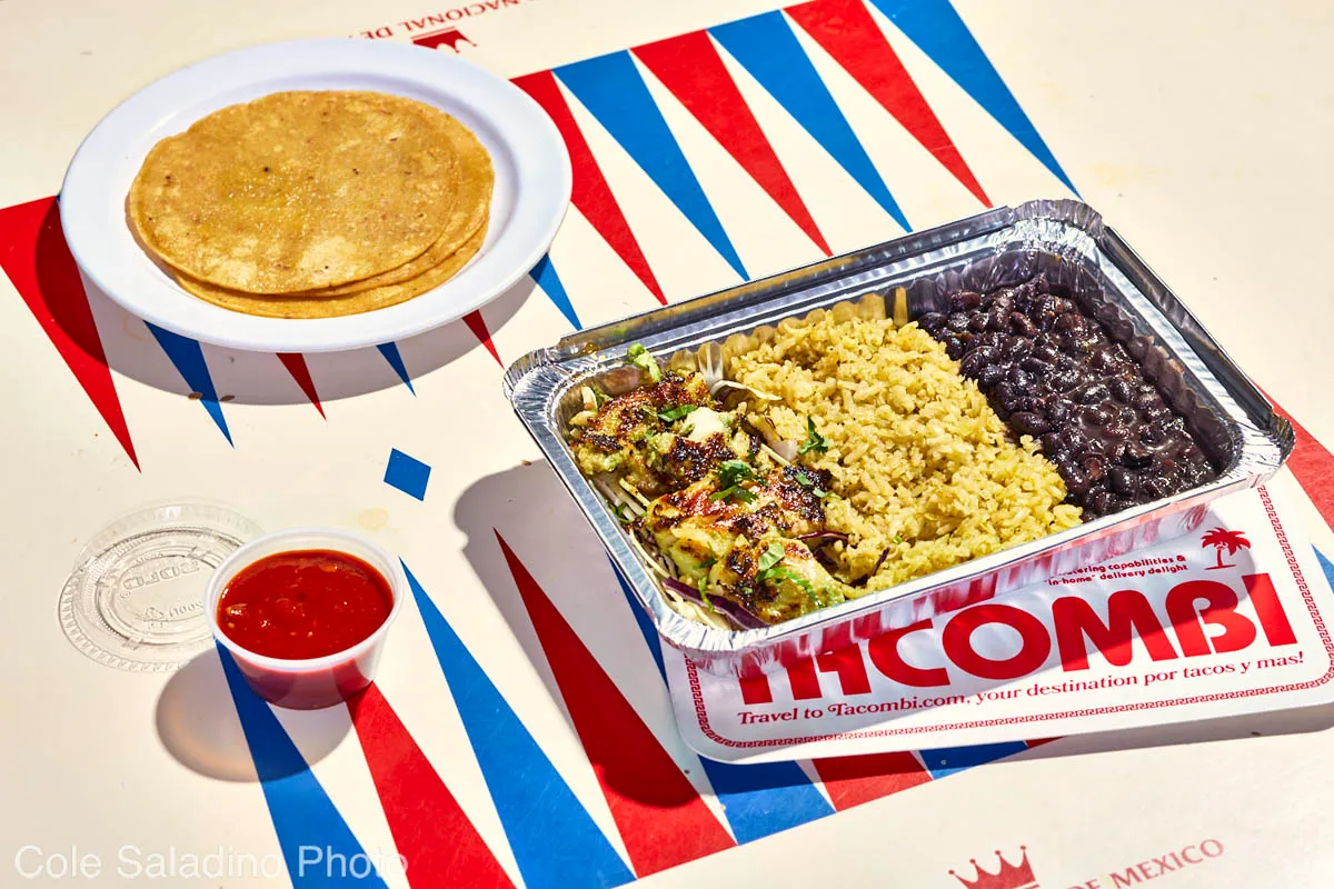 Seared fish plato with cilantro mojo cod, rice, beans and tortillas