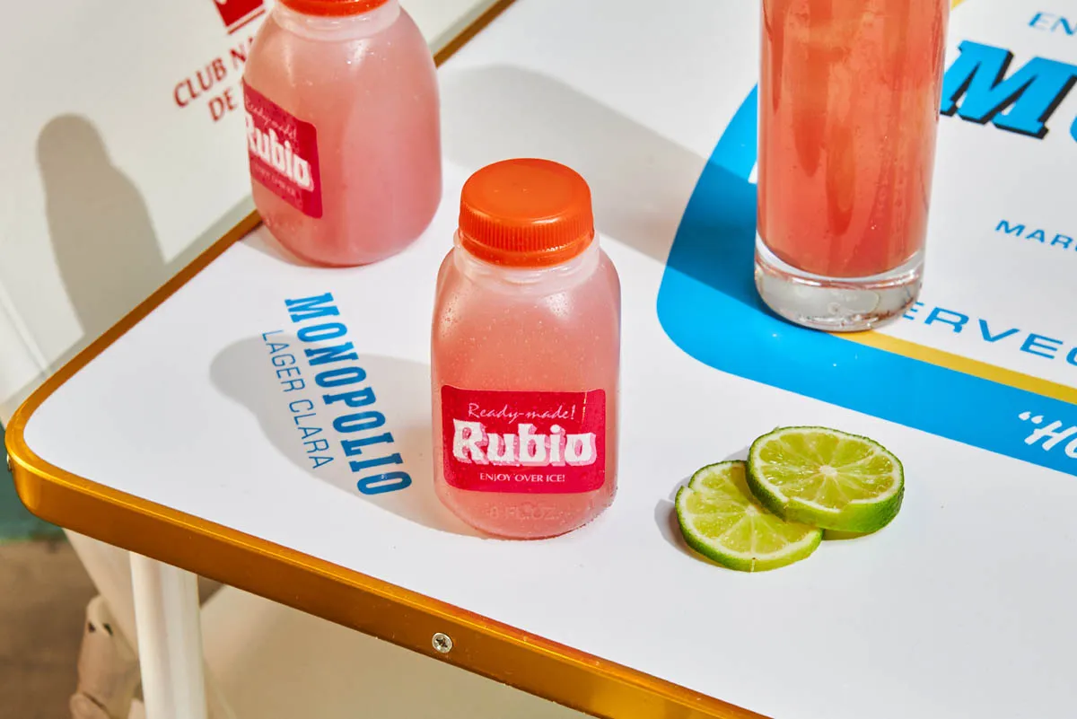 8oz bottle of Sandía Santa watermelon-lime tequila cocktail