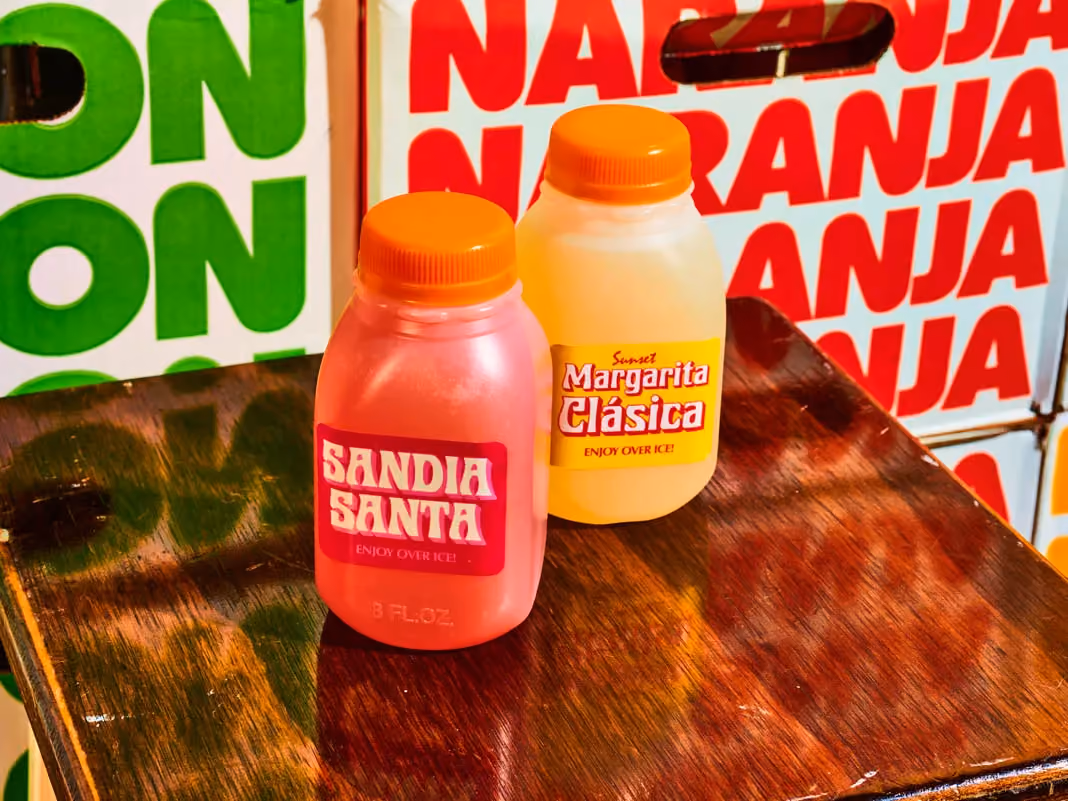 Four-pack of 8oz cocktail bottles to go, Margarita Clásica and Rubio