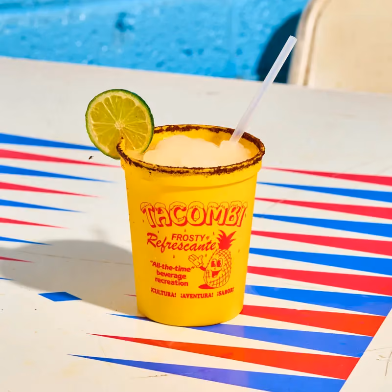 Frozen margarita served in a 16oz to-go cup