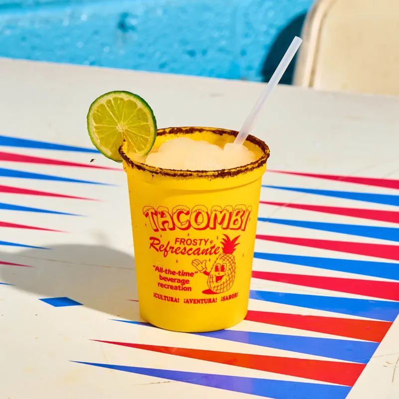 Frozen margarita served in a 16oz to-go cup