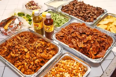 Enjoy a large fleet of flavors, prepared for grande groups. Delight your entire team, family and friends with a mealtime moment they can personalize. Includes tortillas, cilantro & onion, pico de gallo, sliced pineapple, queso cojita, cabbage, limes, poblano mayo, Vista Hermosa salsa. 