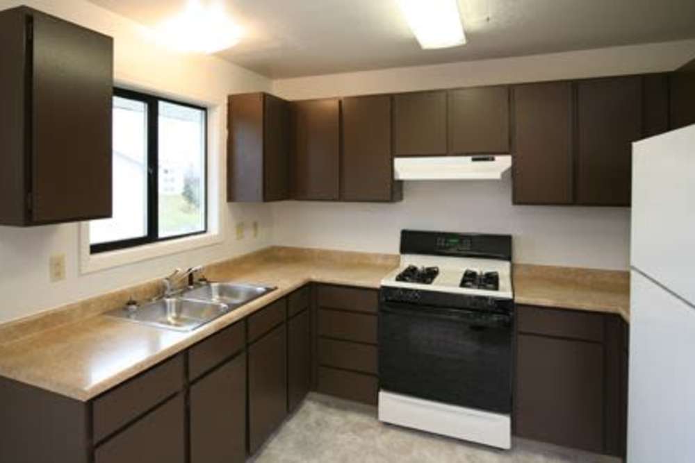 Kitchen with white appliances 