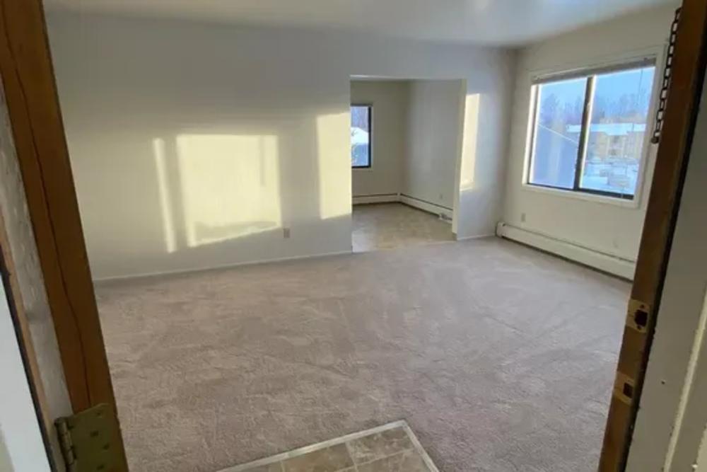 Unfurnished living area with carpet