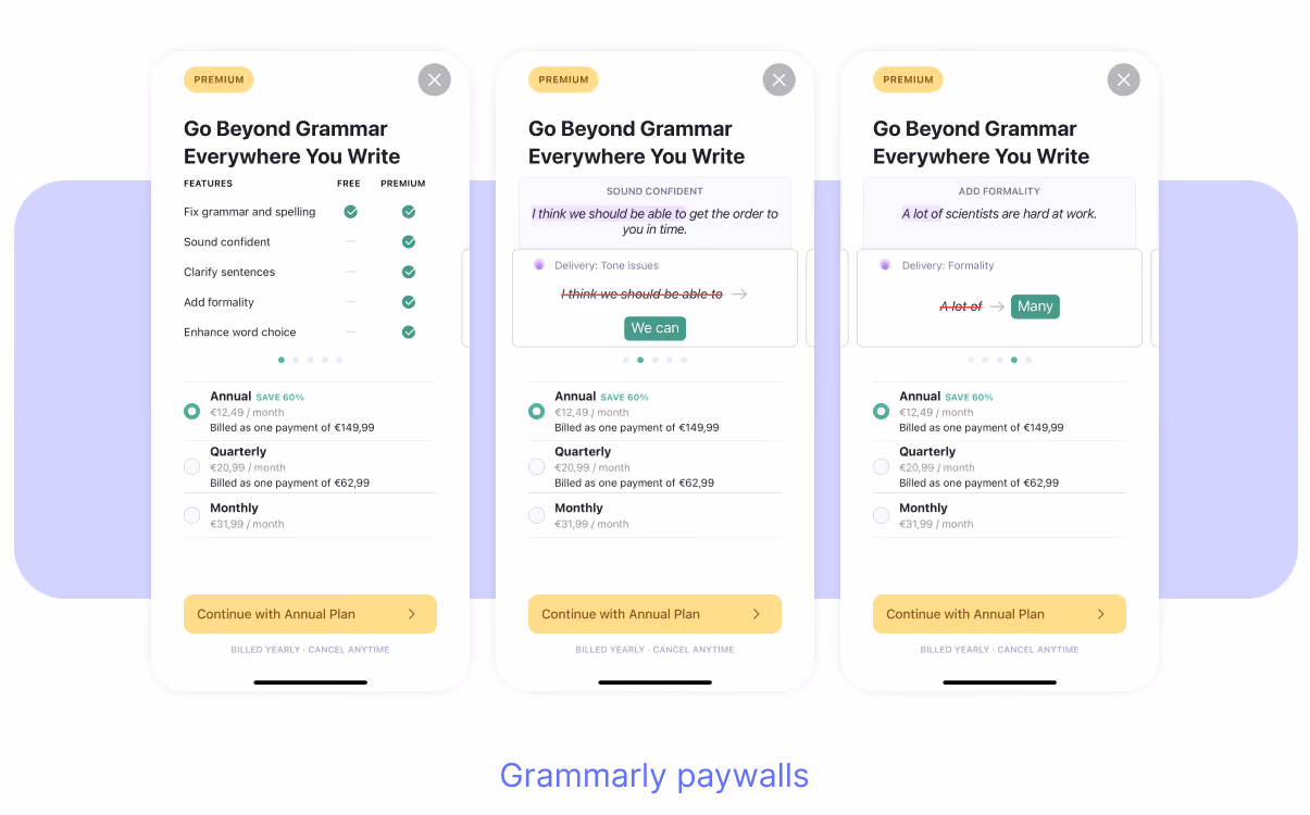 Grammarly app copywriting example
