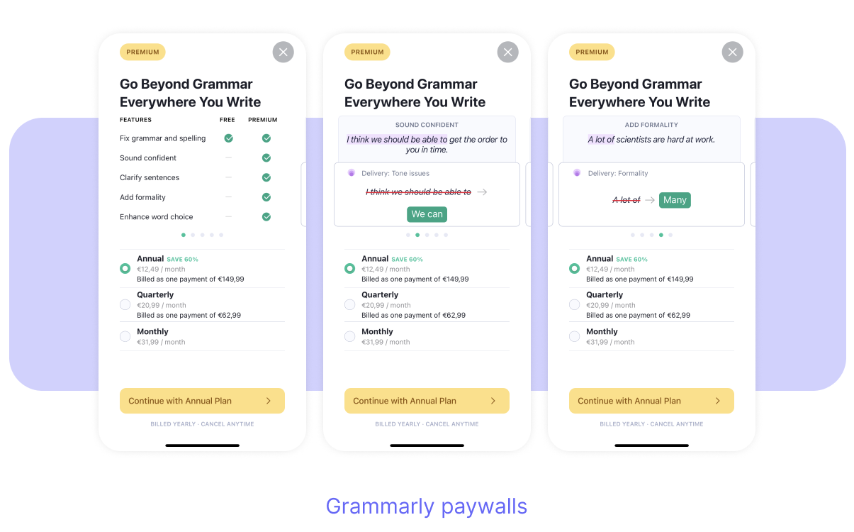 Grammarly app copywriting example