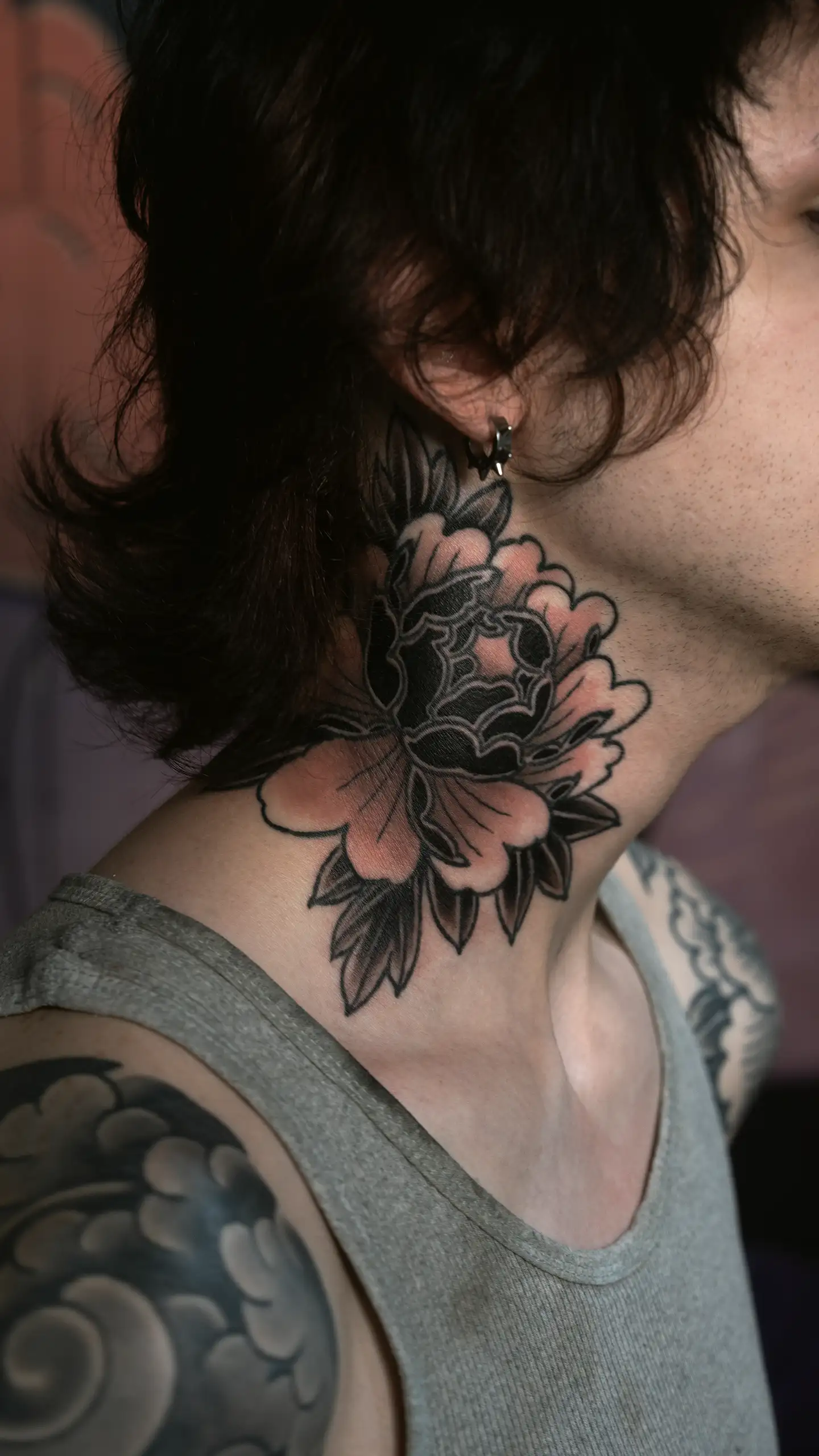 Traditional black floral tattoo