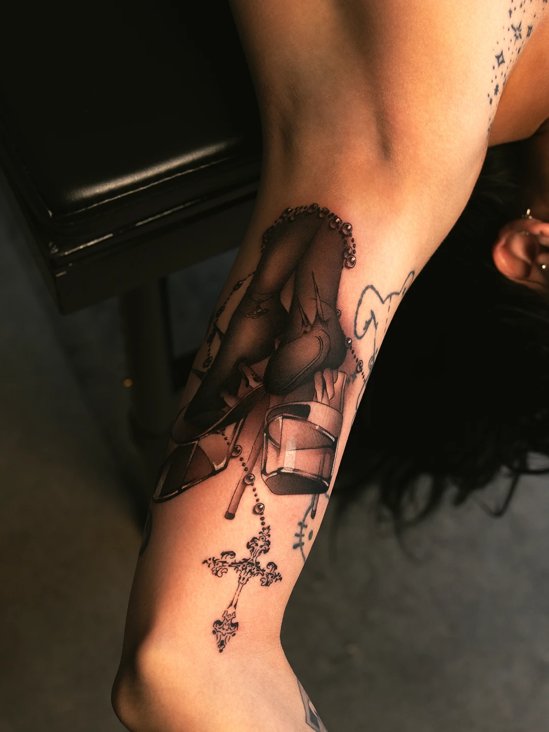 Feminine heel tattoo design
