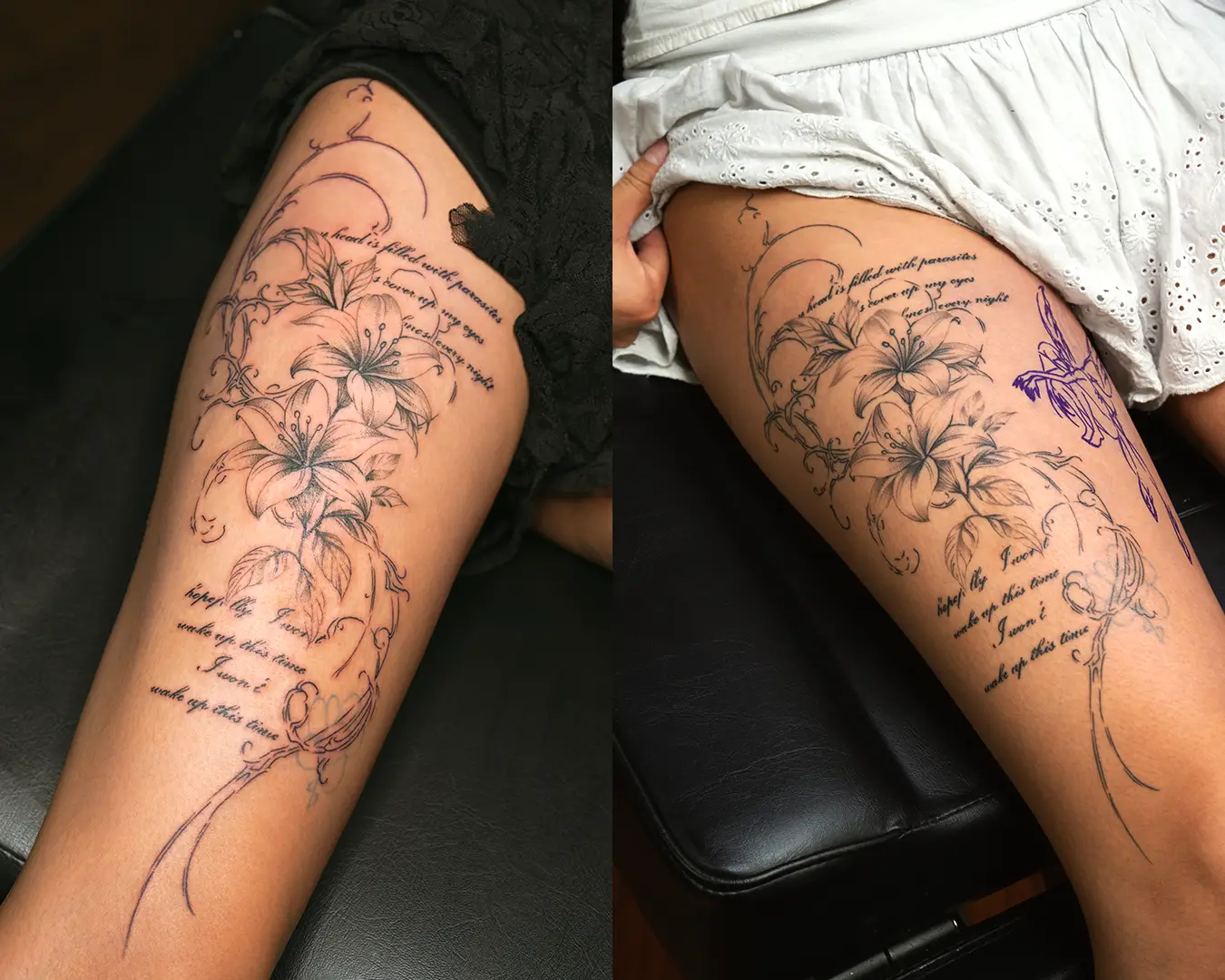 Fresh vs. years healed fine-line tattoos