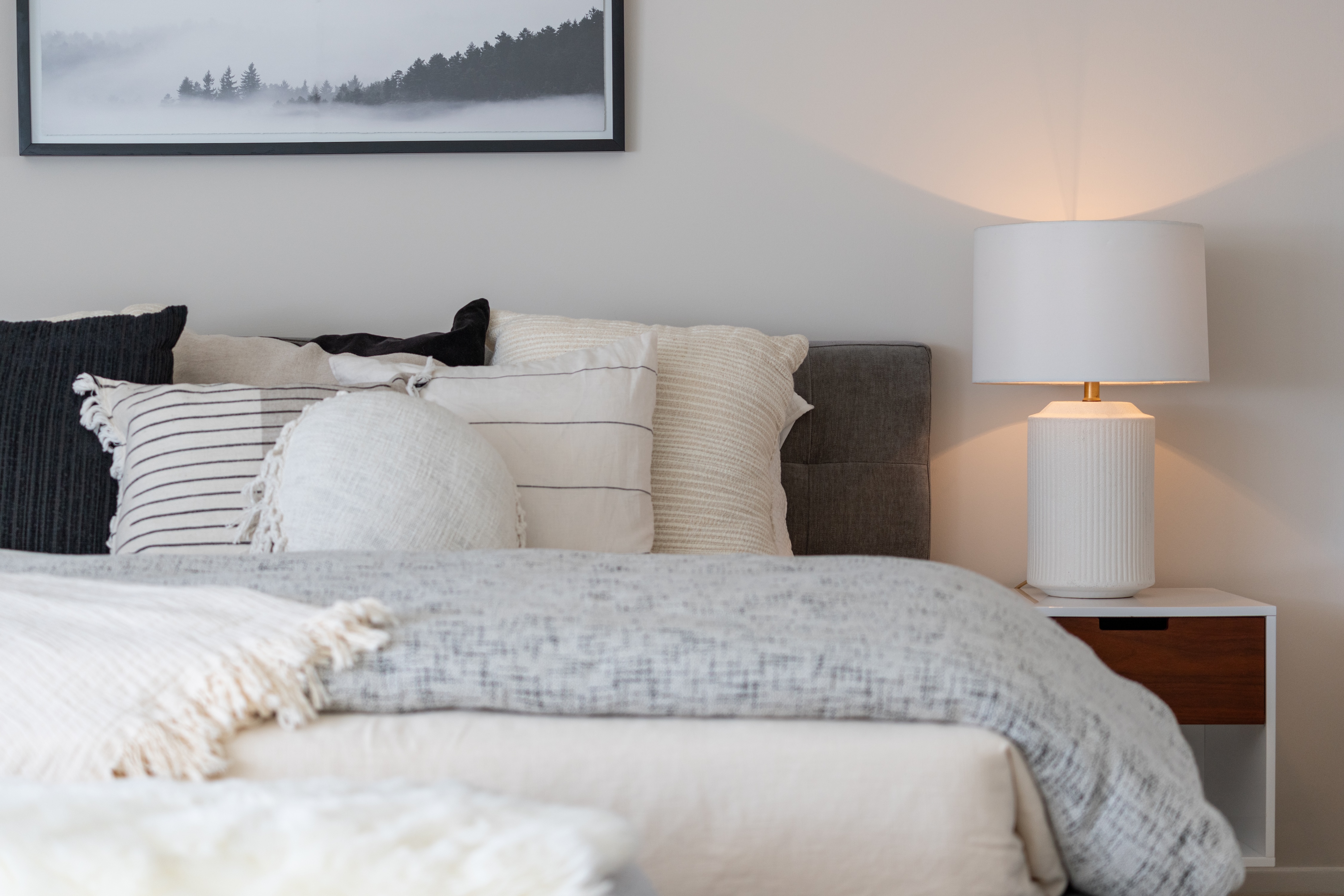 Bed with decor stock image