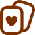 Three overlapping brown cards with a heart symbol on the front card.