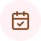 Calendar icon with a checkmark in the center on a light circular background.
