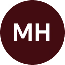 White capital letters MH on a dark red circular background.