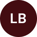 Circle with dark maroon background and white letters LB in the center.