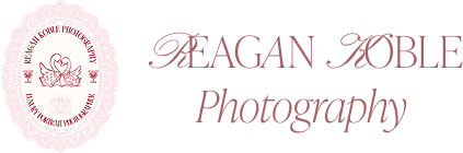 Reagan Noble Photography logo with a decorative oval emblem on the left and stylized text on the right.