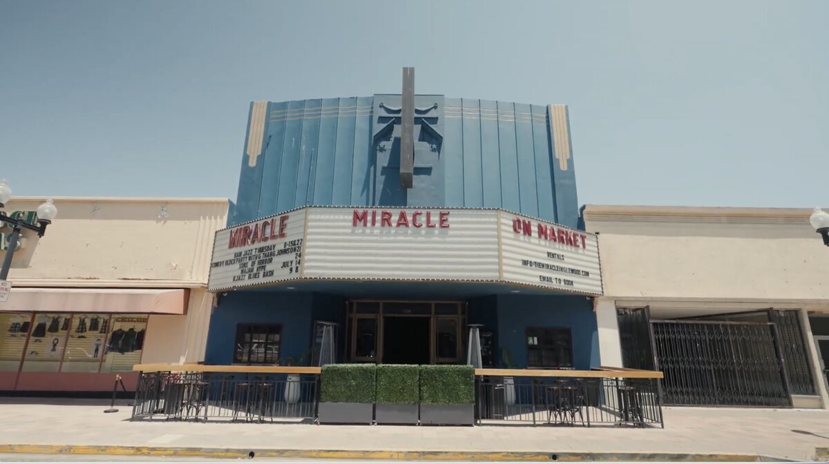 The neglected Miracle facade on Market Street before restoration
