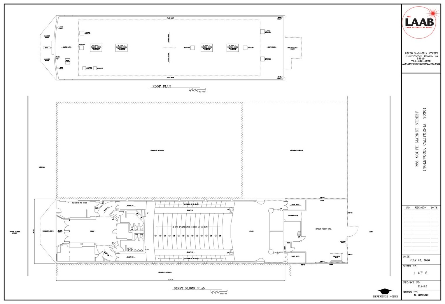 Theater first floor plan and roof plan