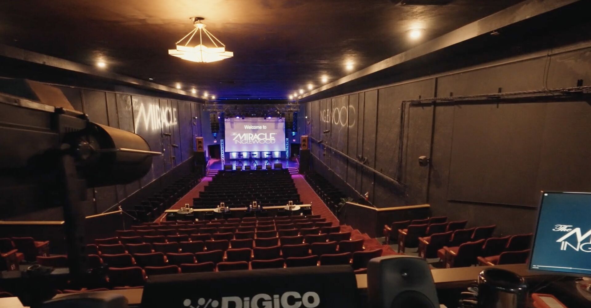 The house seen from the front-of-house position with the DiGiCo console in the foreground