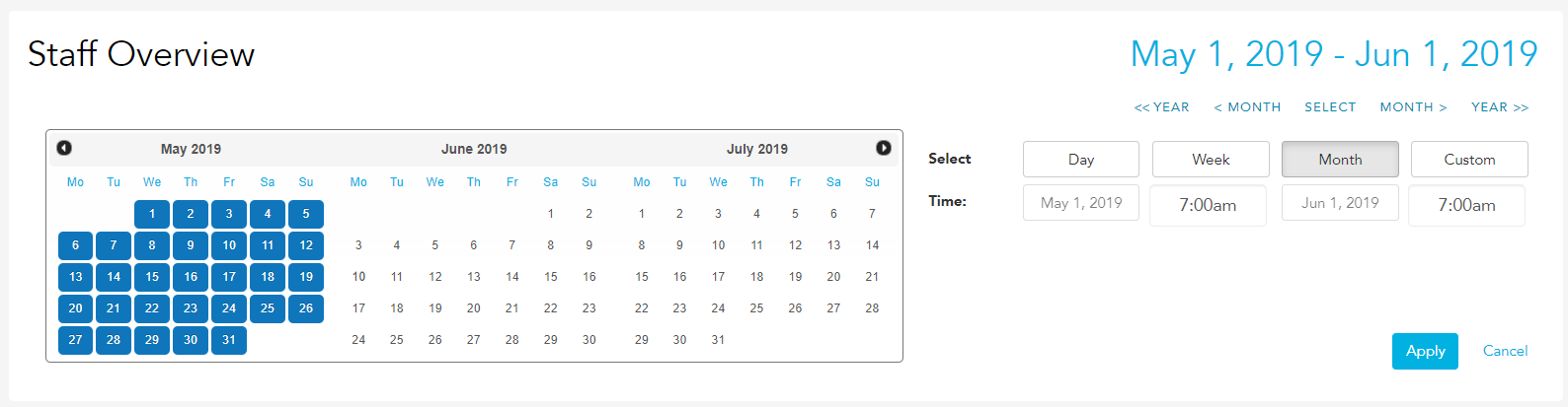 Expanded select time period settings