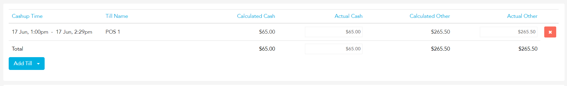 Completing a cash up reconciliation in Loaded