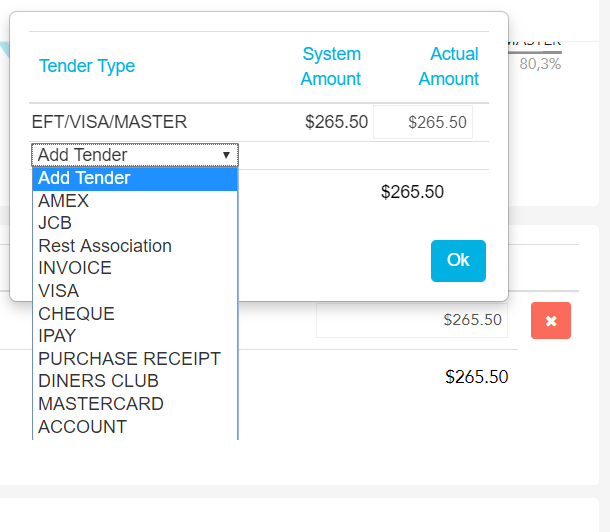 Adding other tender types on a cash up in Loaded
