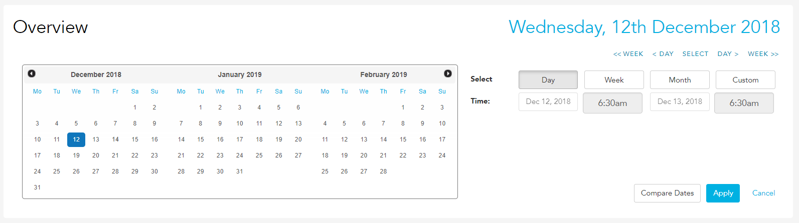 Sales report period selector