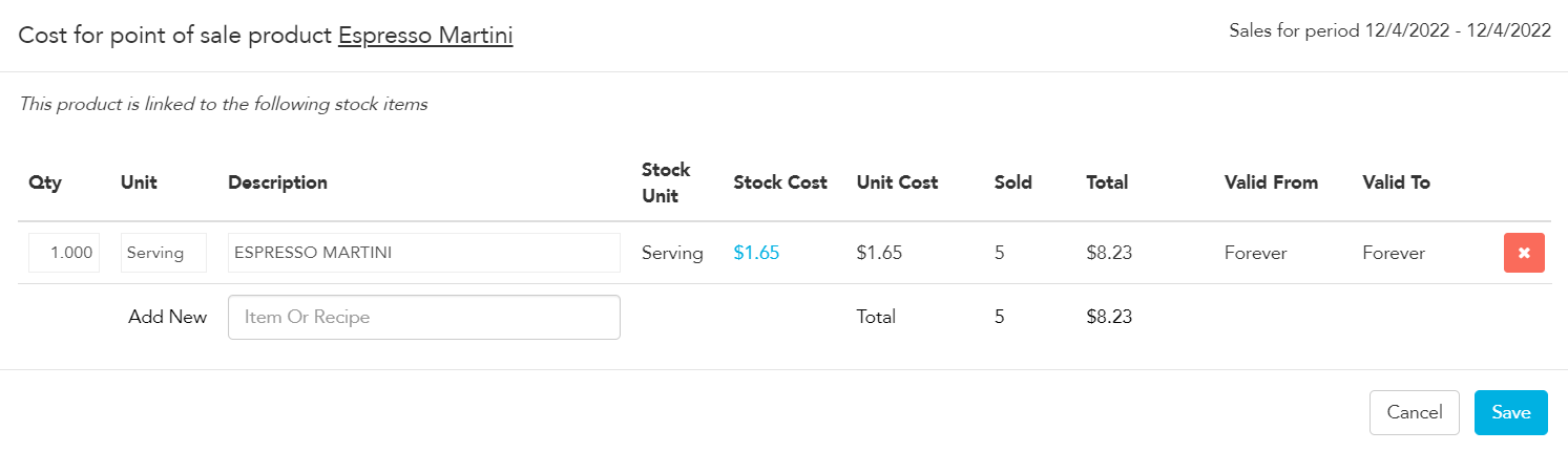 POS item link from Cost of Goods report