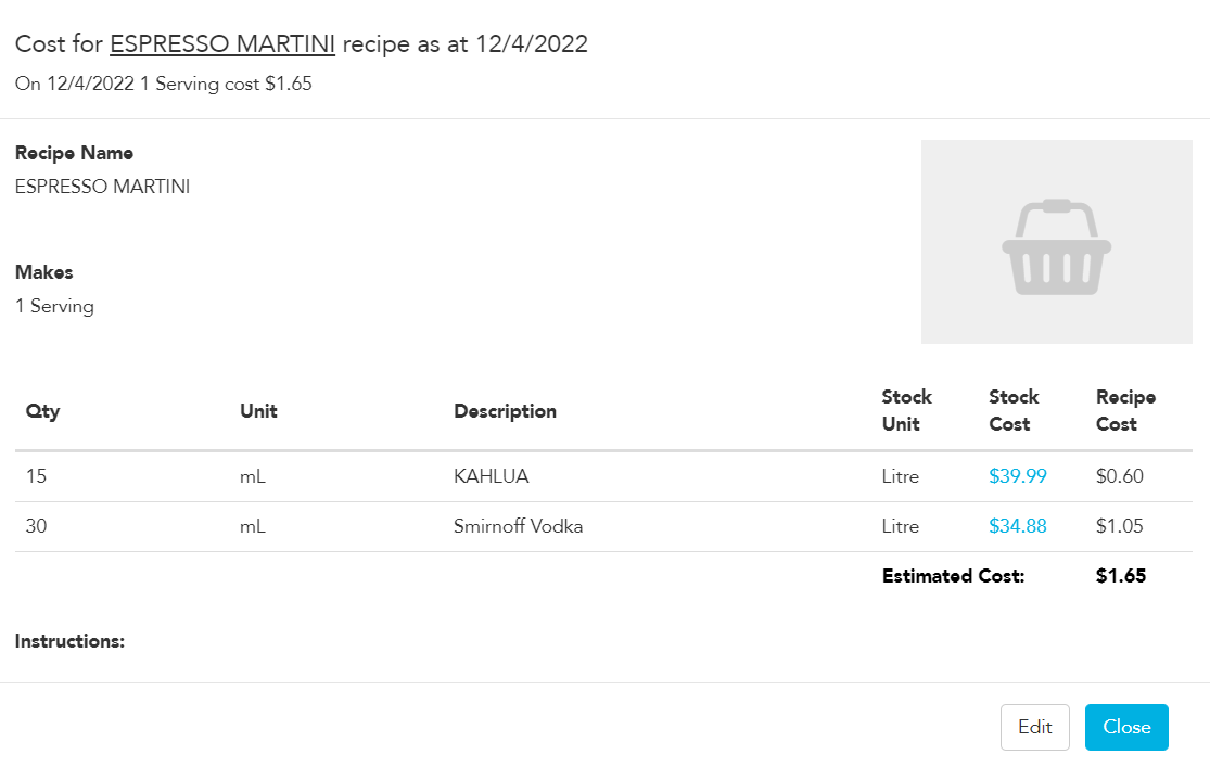 Product linked to recipe