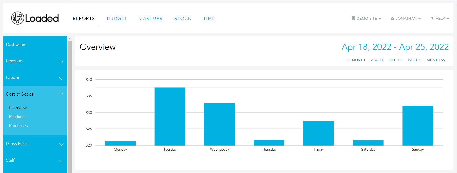 Cost of Goods overview report