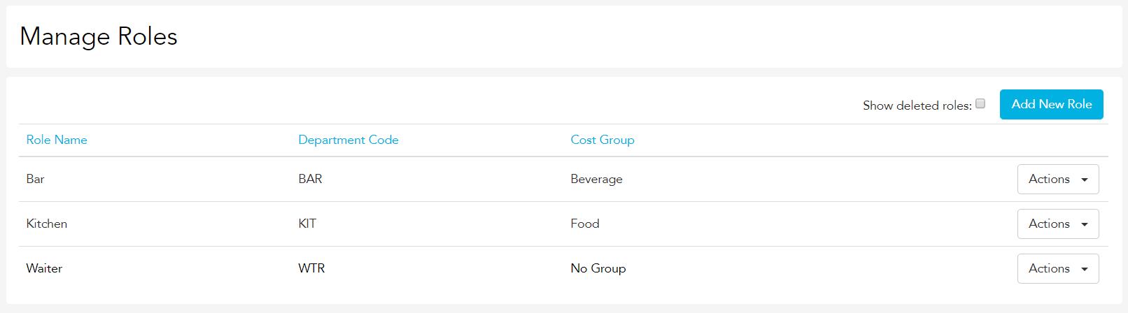 Editing role name, department code and cost code