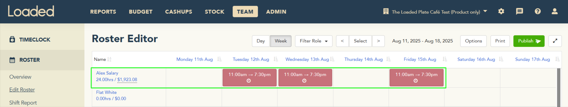 Overriding regular working hours with an actual shift
