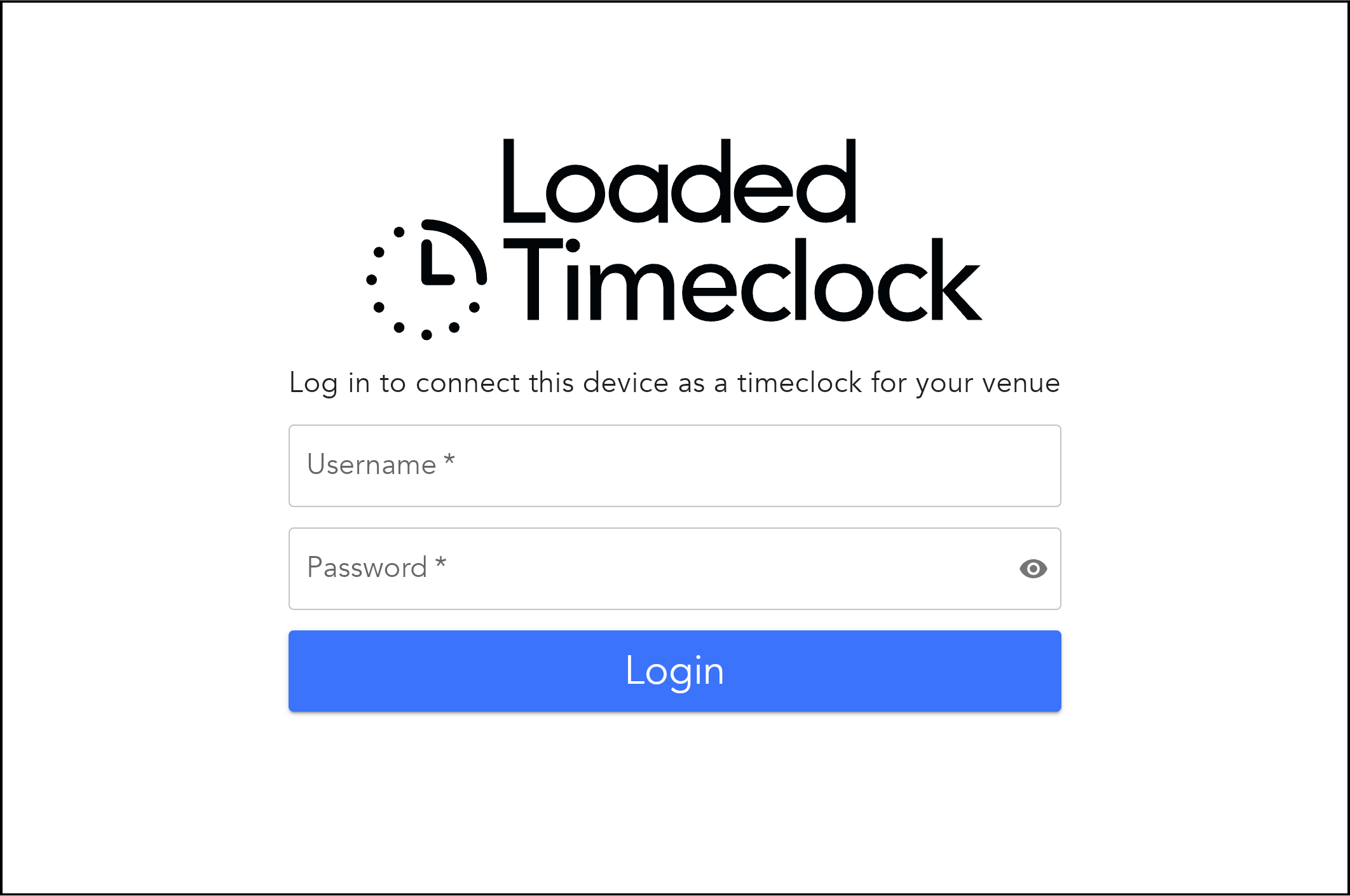 Timeclock login screen