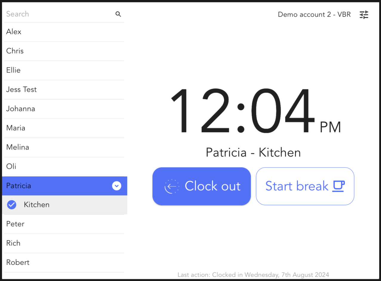 Timeclock settings menu