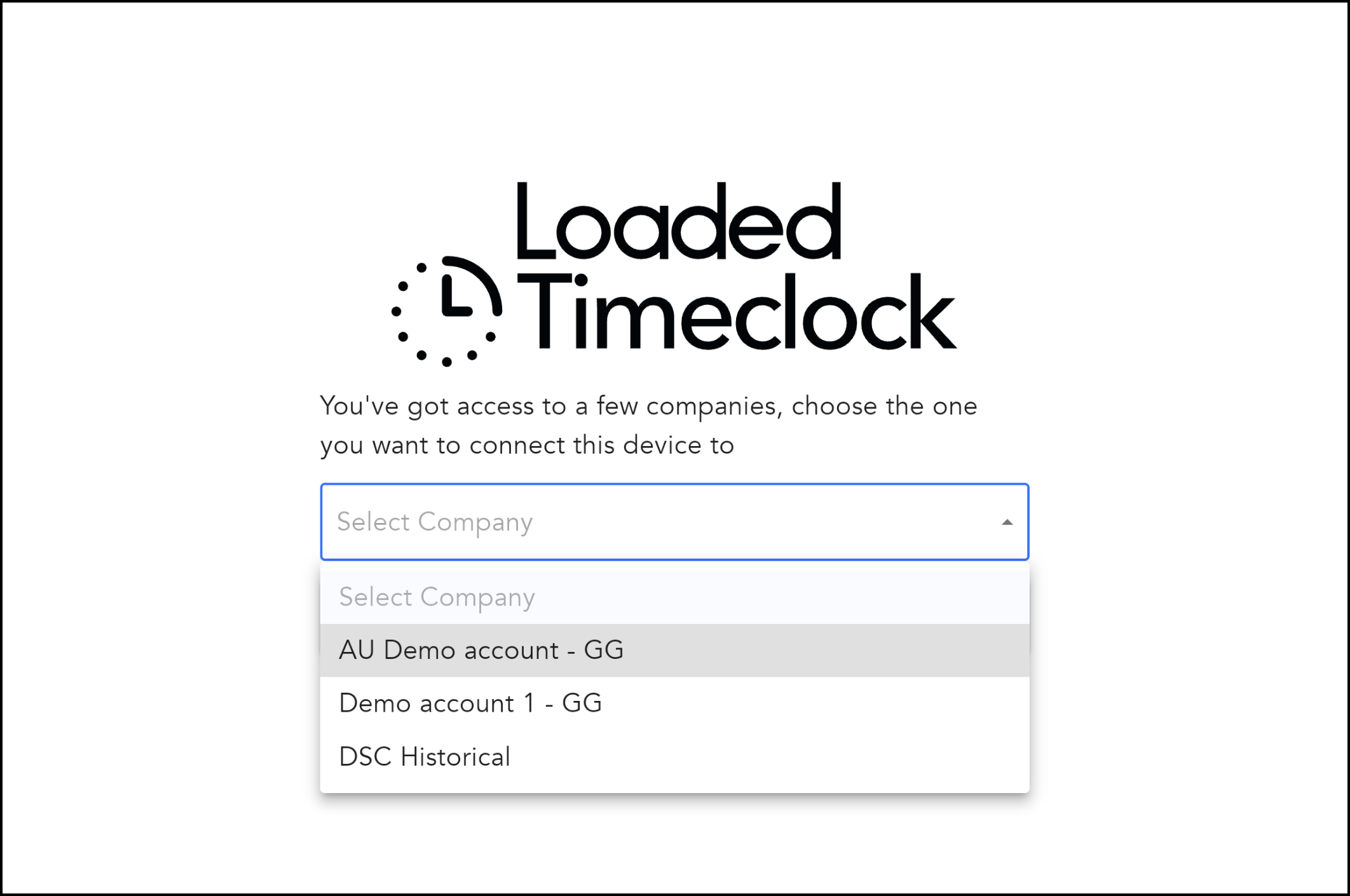 Select company screen