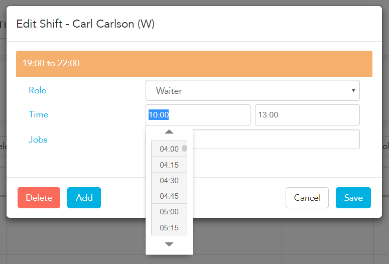Adding a shift in week view on the Loaded roster