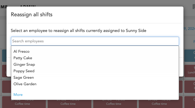 Picking a new employee to reassign shifts to