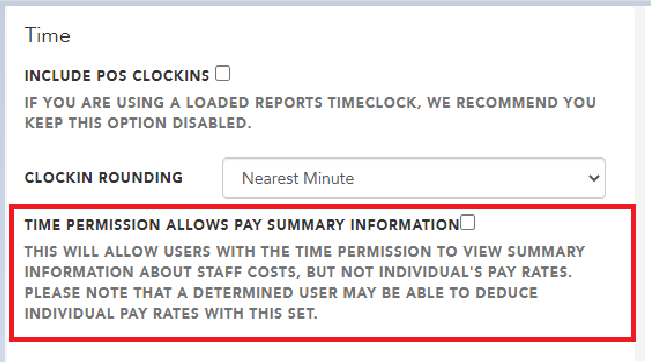 Company Settings toggle allowing Timeclock permission to see pay overview