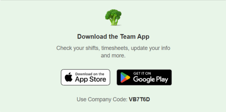 Team App download prompt at the bottom of a published roster email