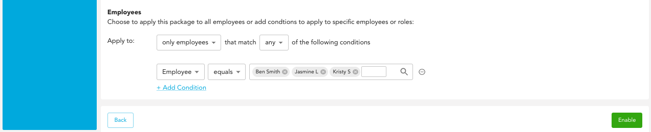 Adding an employee condition to a pay adjustment package