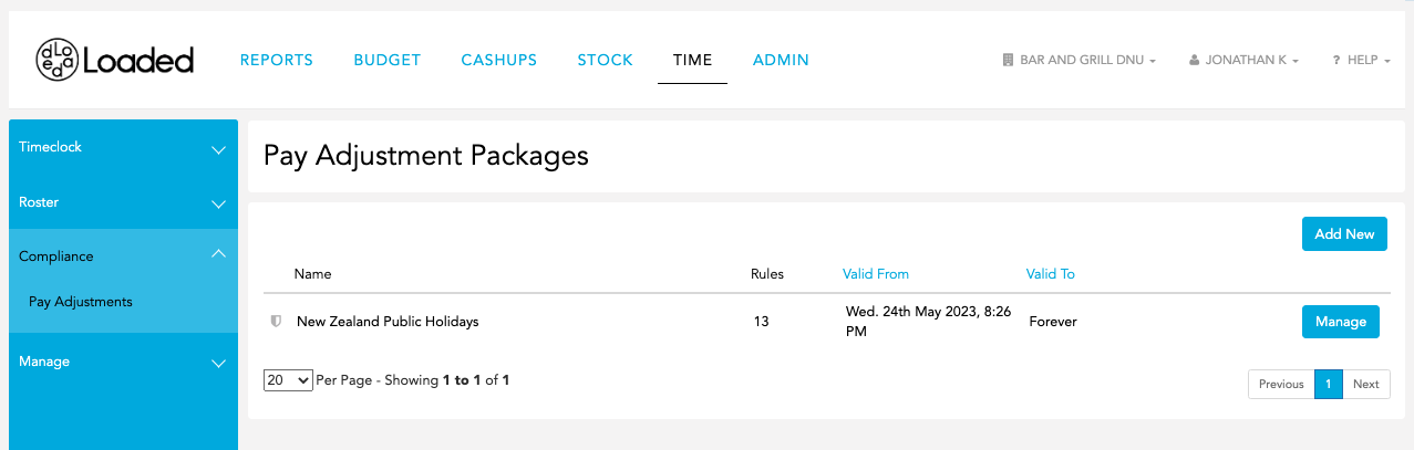 Add New button on the Pay Adjustment page