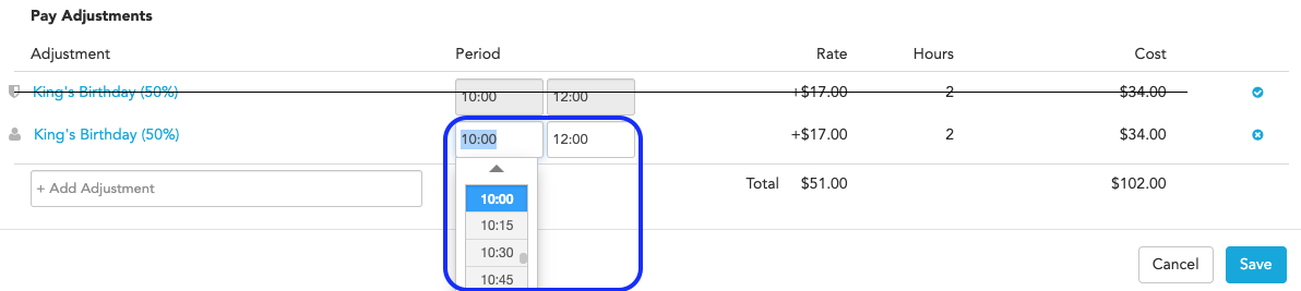 Adjusting the period a pay adjustment applies to