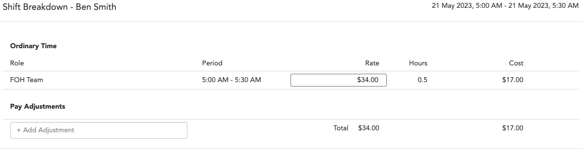 Selecting the relevant adjustment from Staff Clocks