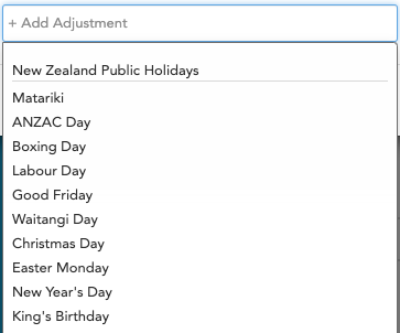 Add Adjustment dropdown to select a replacement adjustment